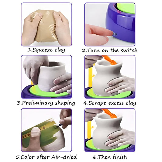 MM Toys Braintastic Kids Pottery Wheel Battery-Operated, All-Inclusive Kit, Safe & Educational, Perfect for Arts & Crafts 8+ Years - Vibrant Color Set