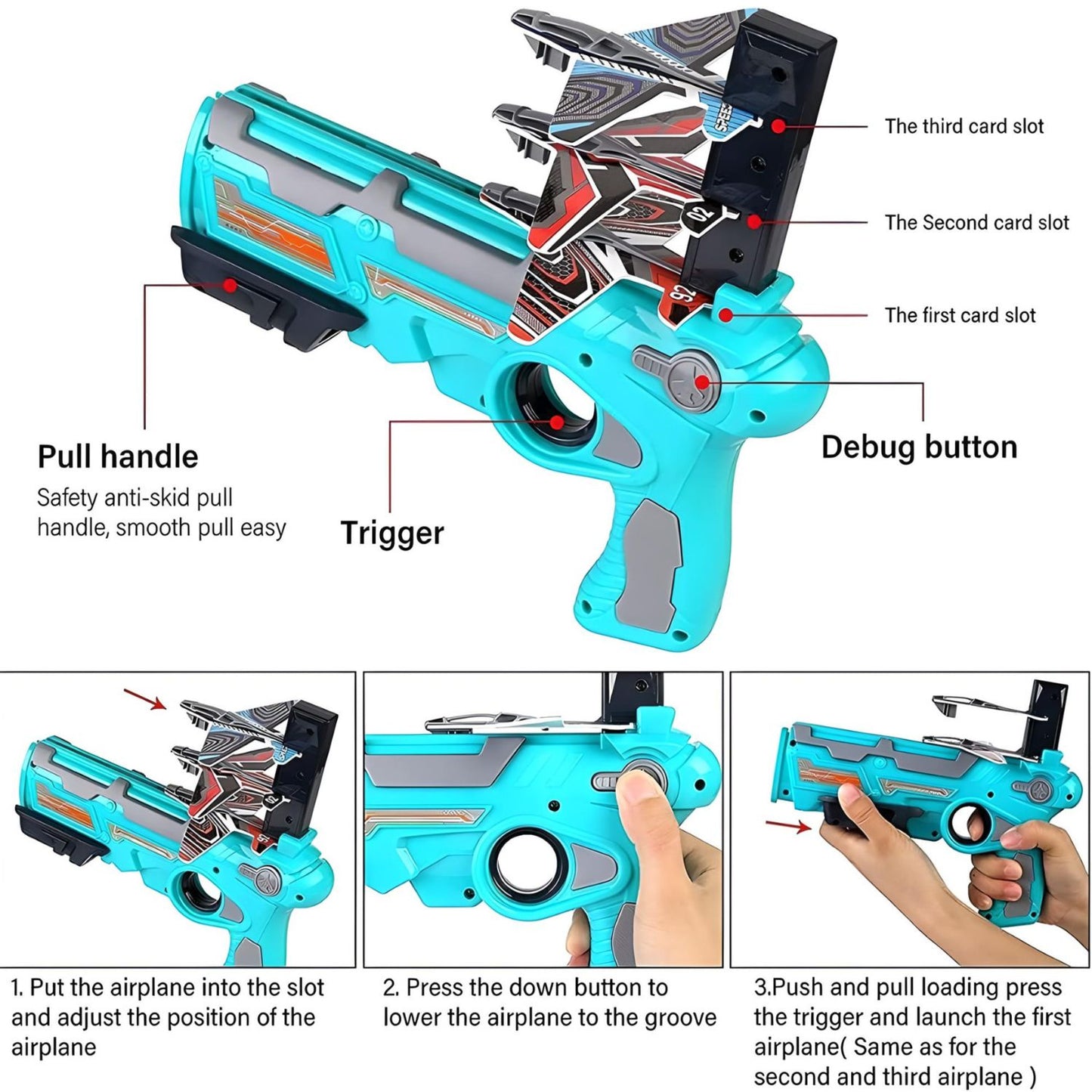 MM Toys  Air Battle Rapid-Launch Foam Glider Plane Gun, 4 Planes, ABS Plastic, Ages 3+, Multicolor