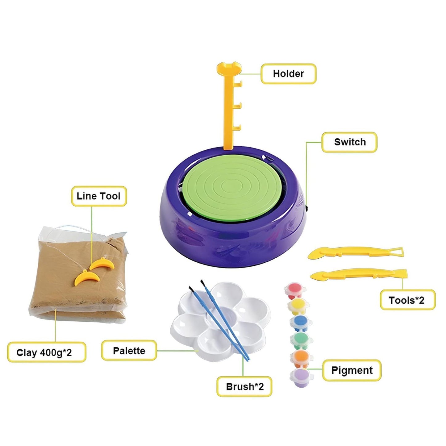 MM Toys Braintastic Kids Pottery Wheel Battery-Operated, All-Inclusive Kit, Safe & Educational, Perfect for Arts & Crafts 8+ Years - Vibrant Color Set