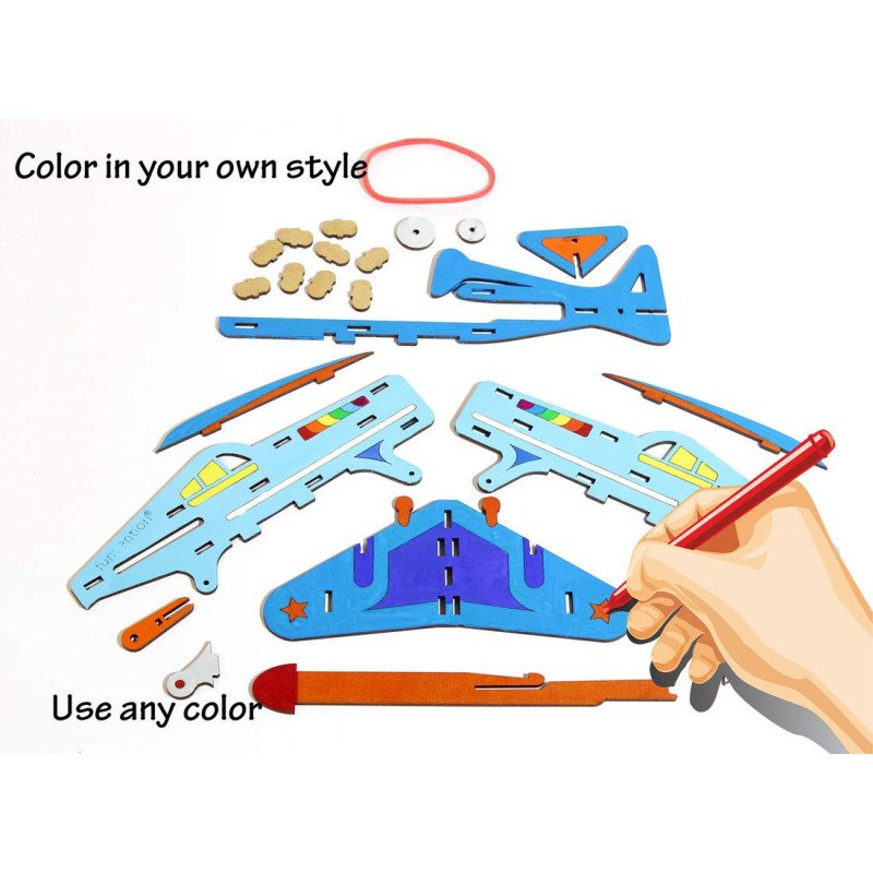 Funvention DIY Shooter Plane Mechanical Shooting Model with 3 Target Planes and One Target Disc and Free Colors 5+ Years Kids