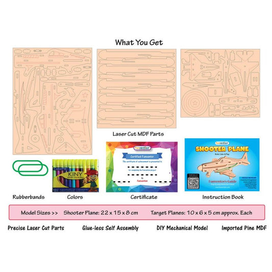 Funvention DIY Shooter Plane Mechanical Shooting Model with 3 Target Planes and One Target Disc and Free Colors 5+ Years Kids