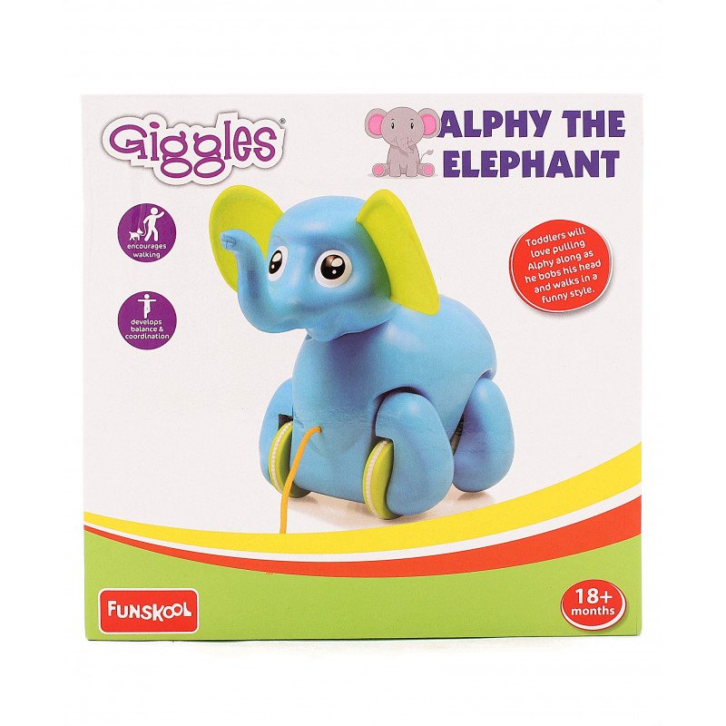 Giggles Alphy The Elephant , Pull along Toy , Head bobs,Tail wags,Encourages Walking ,18 months & above , Infant and Preschool Toys
