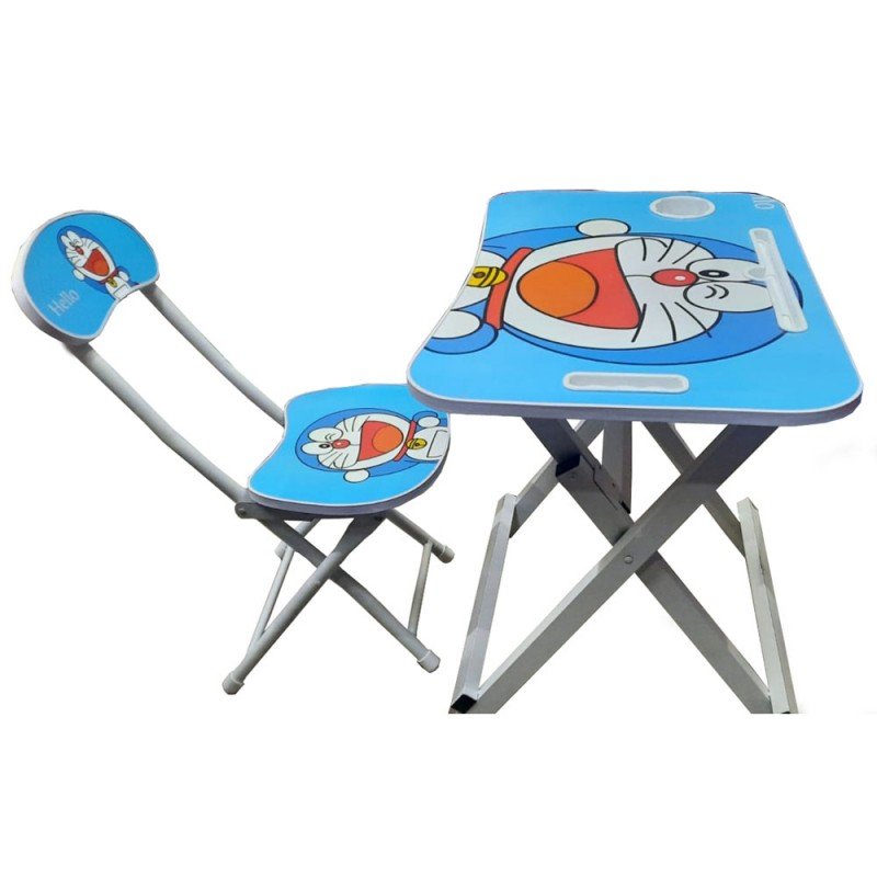 MM TOYS Heavy-Duty Foldable Table Chair Set for Kids (3-7 Years) With Cup Holder and Mobile Tablet Holder, Heavy Metal Frame