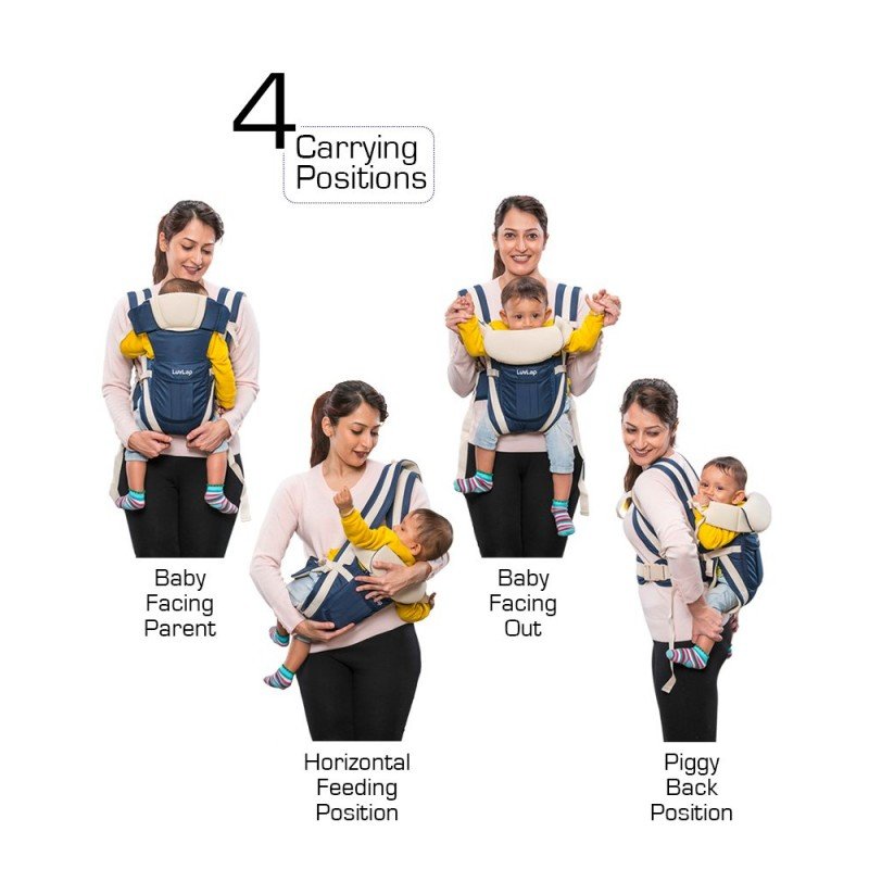 LUVLAP ELEGANT BABY CARRIER WITH 4 CARRY POSITIONS, FOR 4 TO 24 MONTHS BABY, MAX WEIGHT UP TO 15 KGS (DARK BLUE)
