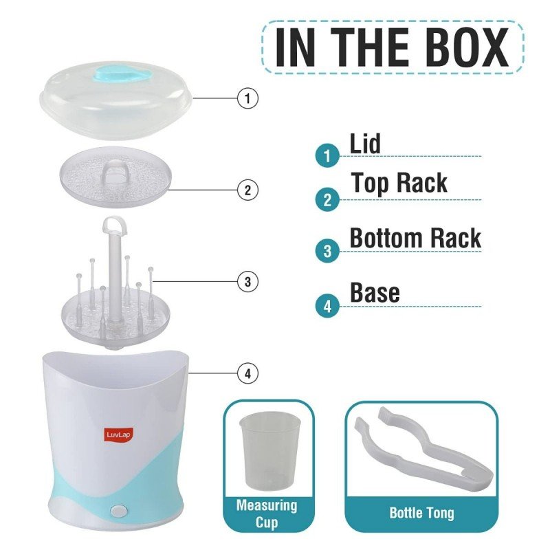 LUVLAP ELEGANT 4-IN-1 ELECTRIC STEAM STERILIZER FOR 6 FEEDING BOTTLES, BABY FOOD STEAMER & EGG BOILER, MILK WARMER, FOOD & BOTTL