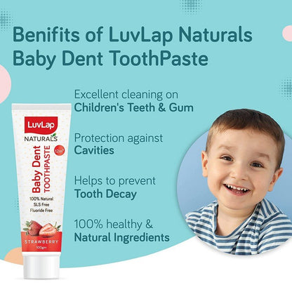 LUVLAP NATURAL BABY TOOTHPASTE 50G, STRAWBERRY FLAVOUR , SLS & FLUORIDE FREE 100% NATURALS 18+ MONTHS