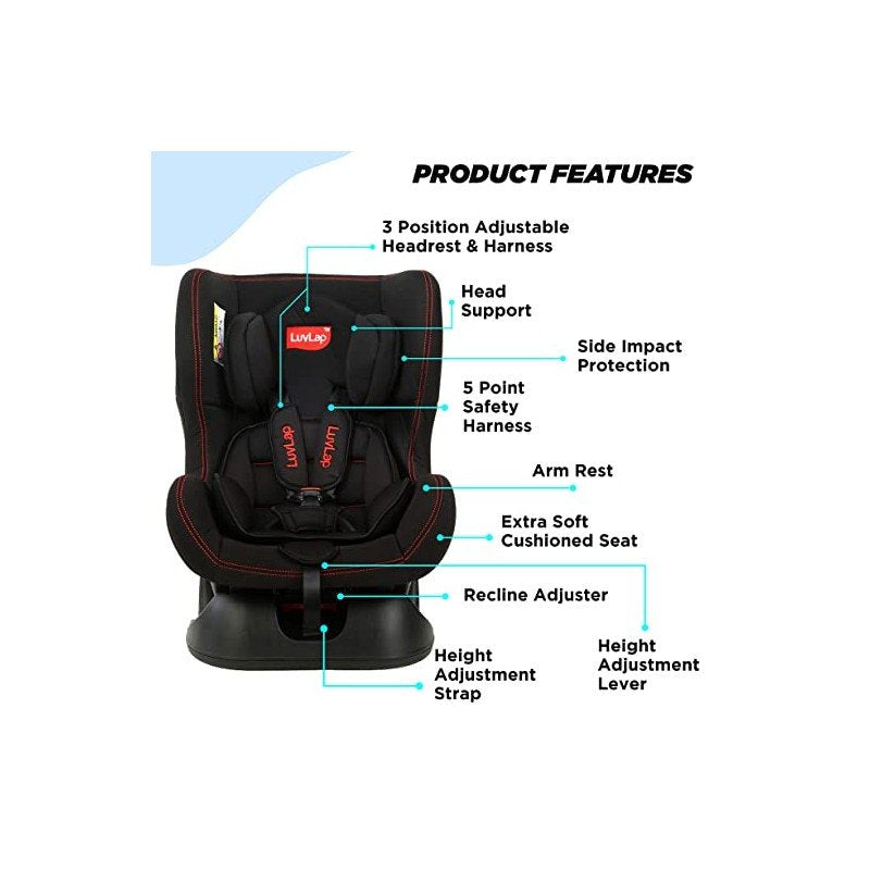 LUVLAP SPORTS CONVERTIBLE BABY CAR SEAT -18238 REARWARD FACING BABY (0M-2YR) & FORWARD (2-4YR)