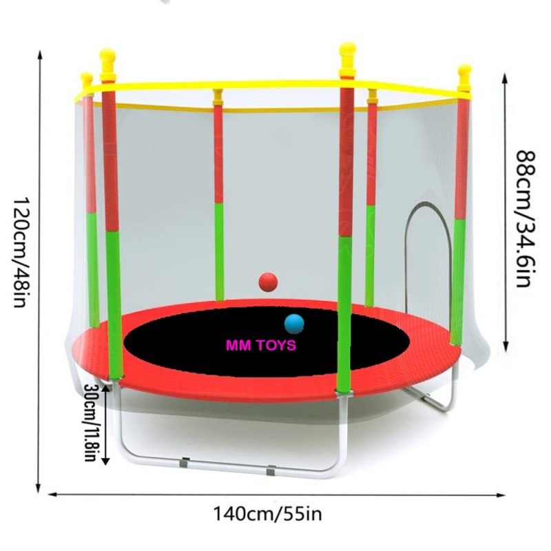 MM TOYS 55 Inch Trampoline with Safety Net & U-Shape Legs for Kids & Adults Indoor & Outdoor Trampoline Powerful Loading Capacity 120KG Stainless Steel Frame & Legs.