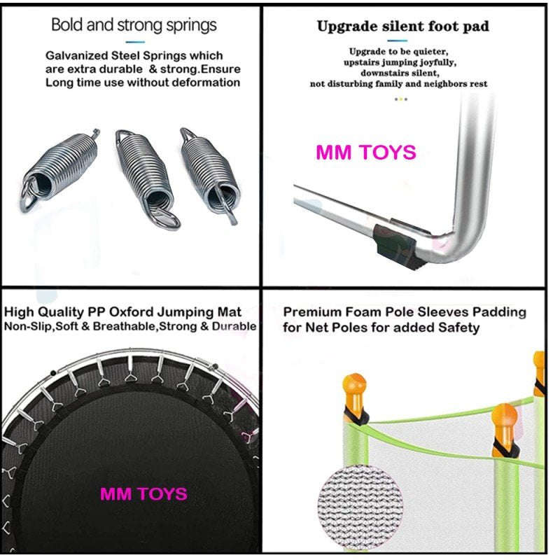 MM TOYS 55 Inch Trampoline with Safety Net & U-Shape Legs for Kids & Adults Indoor & Outdoor Trampoline Powerful Loading Capacity 120KG Stainless Steel Frame & Legs.
