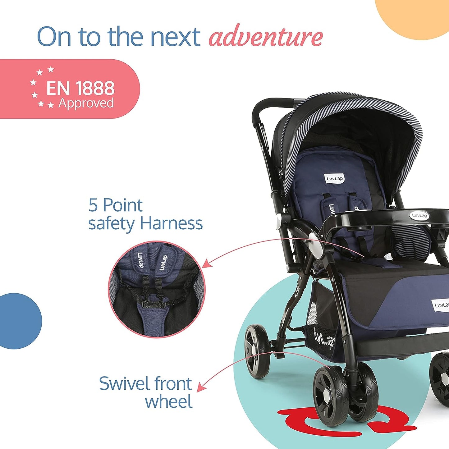 LuvLap StrollStar Galaxy Baby Stroller: 5-Point Safety, Multi-Recline Seat, Easy Fold, Lightweight for 0-3 Years-18257 Blue