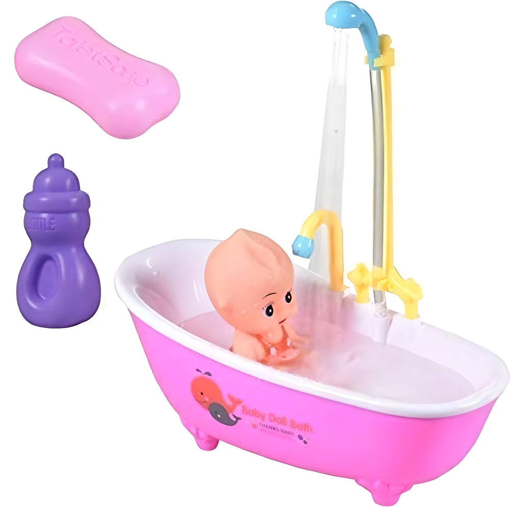 MM Toys Doll Electrical Baby Doll Bath Tub Set, Functional Shower, Water Spraywith  wordable Accessories, Multicolor