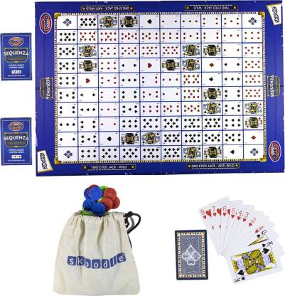 Skoodle Quest Sequenza Classic Card Strategy Game with Premium Virgin Kapa Board, High-Impact Plastic Poker Coins, and High GSM Cards 8+ Years