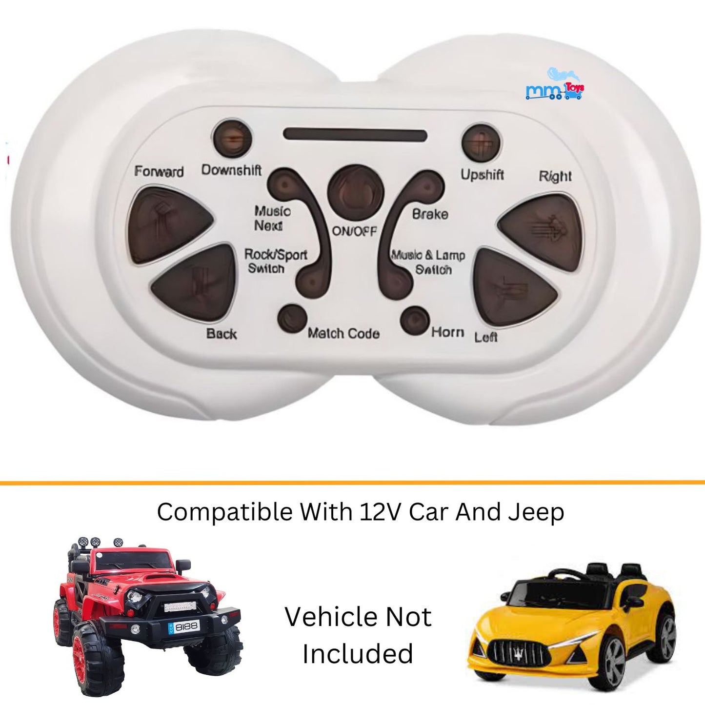 MM TOYS Multi-Functional Remote Only For Kids 12V Ride On Electric Car/Jeep - Compatible With Model JR-1816RXS-12V, JR1807 and HY-RX-2G4 Controller - White