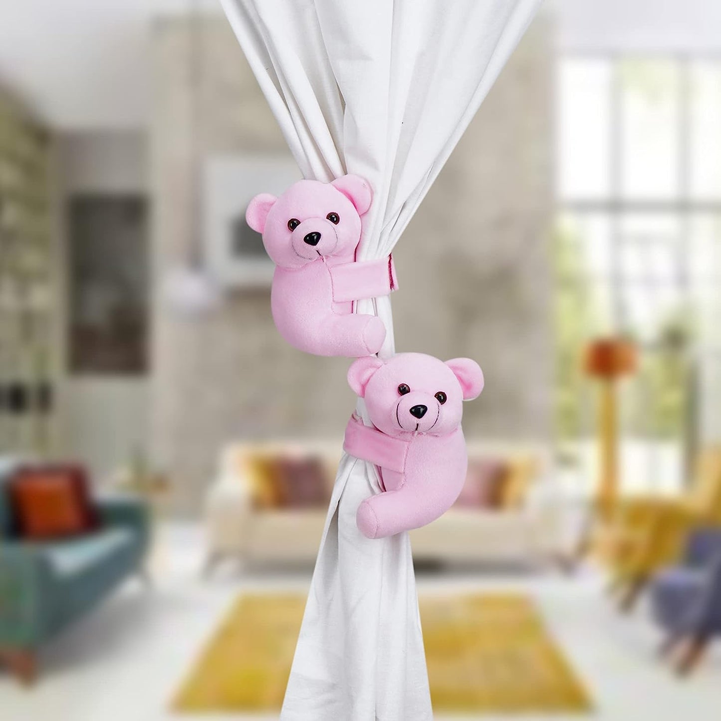 MM TOYS 4 Pcs Teddy Bear Soft Plush Toy Tieback Holdback Holder for Window Curtain Drapes Living Room Home Decoration Accessories for Children Pack of 2 - (5 X 6 Inch, Dark Brown)