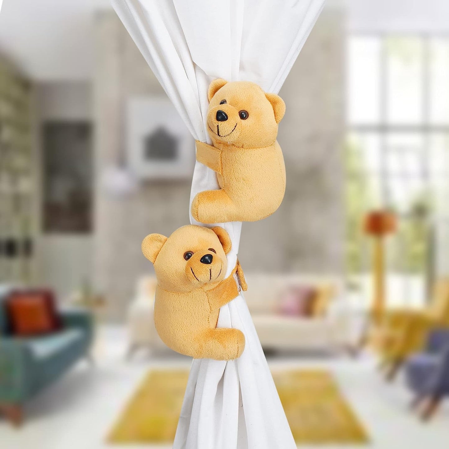 MM TOYS 4 Pcs Teddy Bear Soft Plush Toy Tieback Holdback Holder for Window Curtain Drapes Living Room Home Decoration Accessories for Children Pack of 2 - (5 X 6 Inch, Dark Brown)
