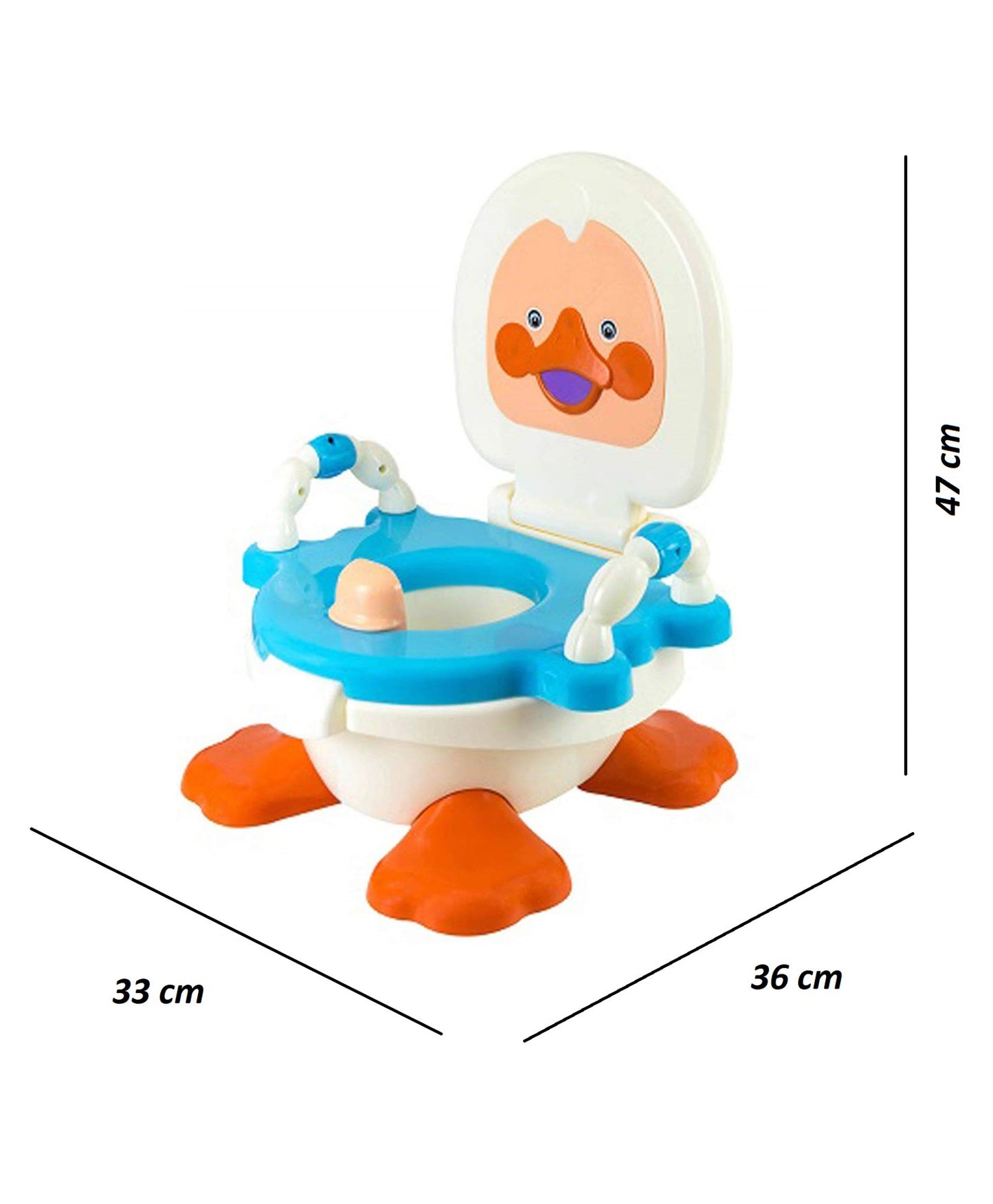 MM TOYS Panda Duck Potty Training Seat with Removable Bowl and Closable Cover - Blue