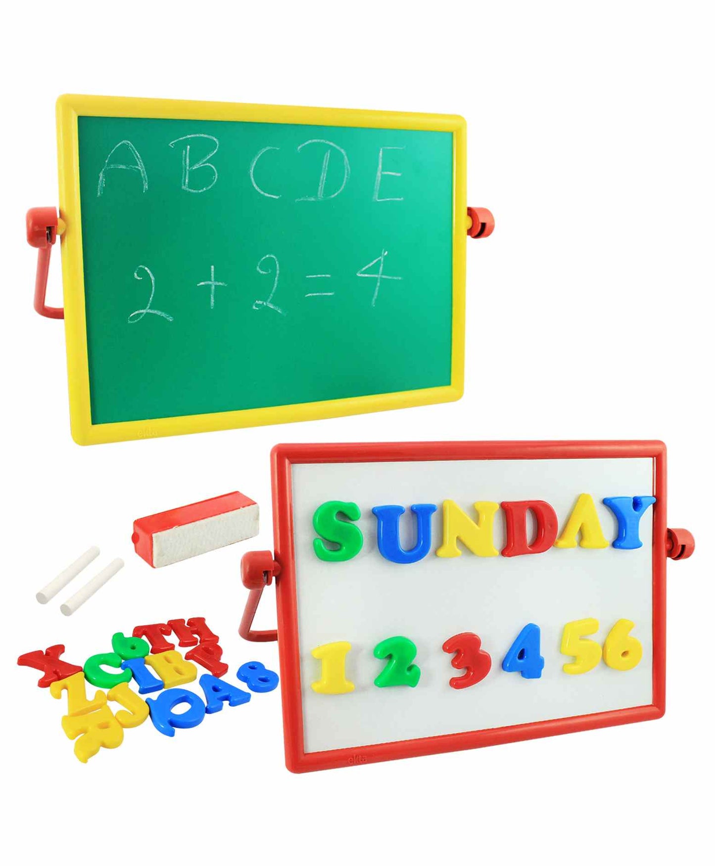 EKTA 2-in-1 Numero Board: Magnetic Alphabets, Numbers, Whiteboard & Chalkboard, Multi-Functional Learning Tool for Kids Ages 18 months -4 Years