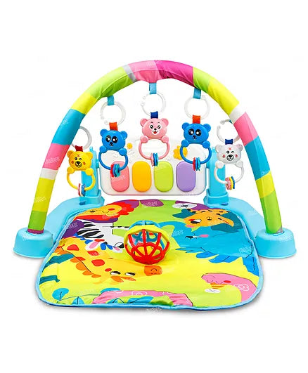 MM Toys Baby Play Mat Gym & Fitness Rack with Hanging Rattles Big Size, Lights & Musical Keyboard Mat - Convertible Piano for 0-12 Months Baby