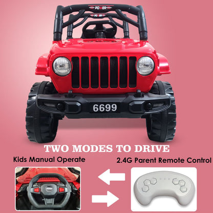 MM TOYS Electric Jeep Ride-On for Kids - Lights, Music, USB Support, Perfect for 2 to 7-Year-Old Kids, Model 6699, 12V Rechargeable Batteries