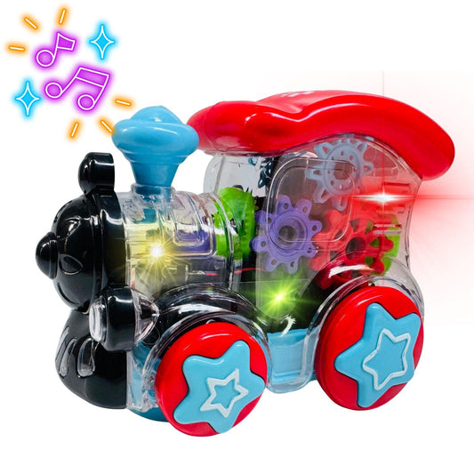 MM TOYS Gear Train Transparent Engine Car with Vibration, Light & Music, Directional Change, Multicolor Gear STEM Toy for Motor Skills 1+ Years