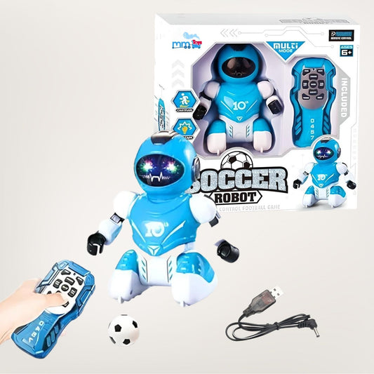 MM TOYS Remote Control Soccer Robot Toy with Football, Rechargeable Battery, USB Cable include, Unisex Kids 5+ Years, Plastic Material