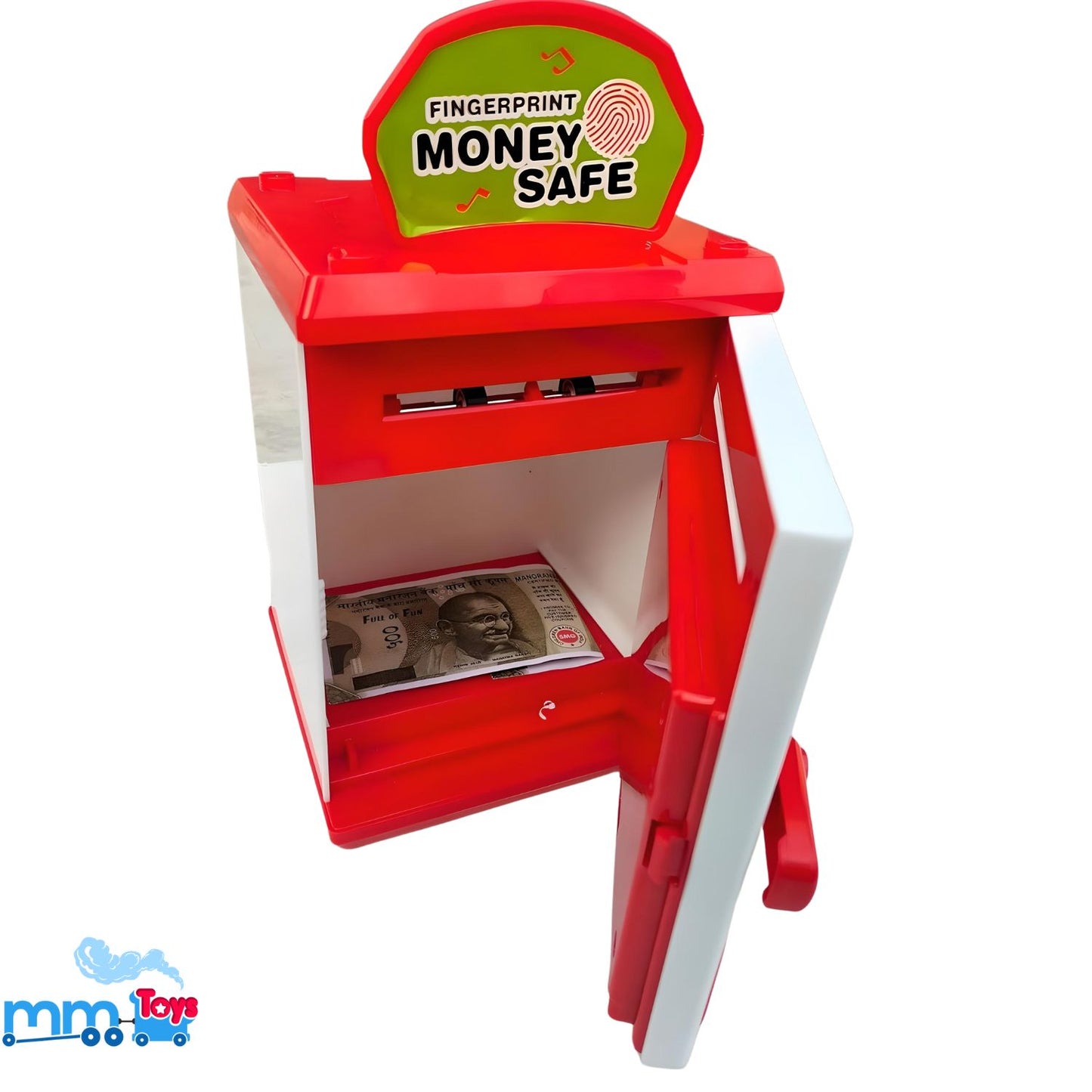 MM TOYS Monkey Saving Box ATM With Electrnoic Lock - Fingerprint Sensing, Light & Music, Coin and Paper Money Deposit | Piggy Bank For Kids | - Red