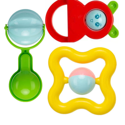 MM TOYS Newborn Baby Rattle Toy Set, Pack of 3, Non-Toxic, BPA Free, Suitable for 3+ Months - Multicolor