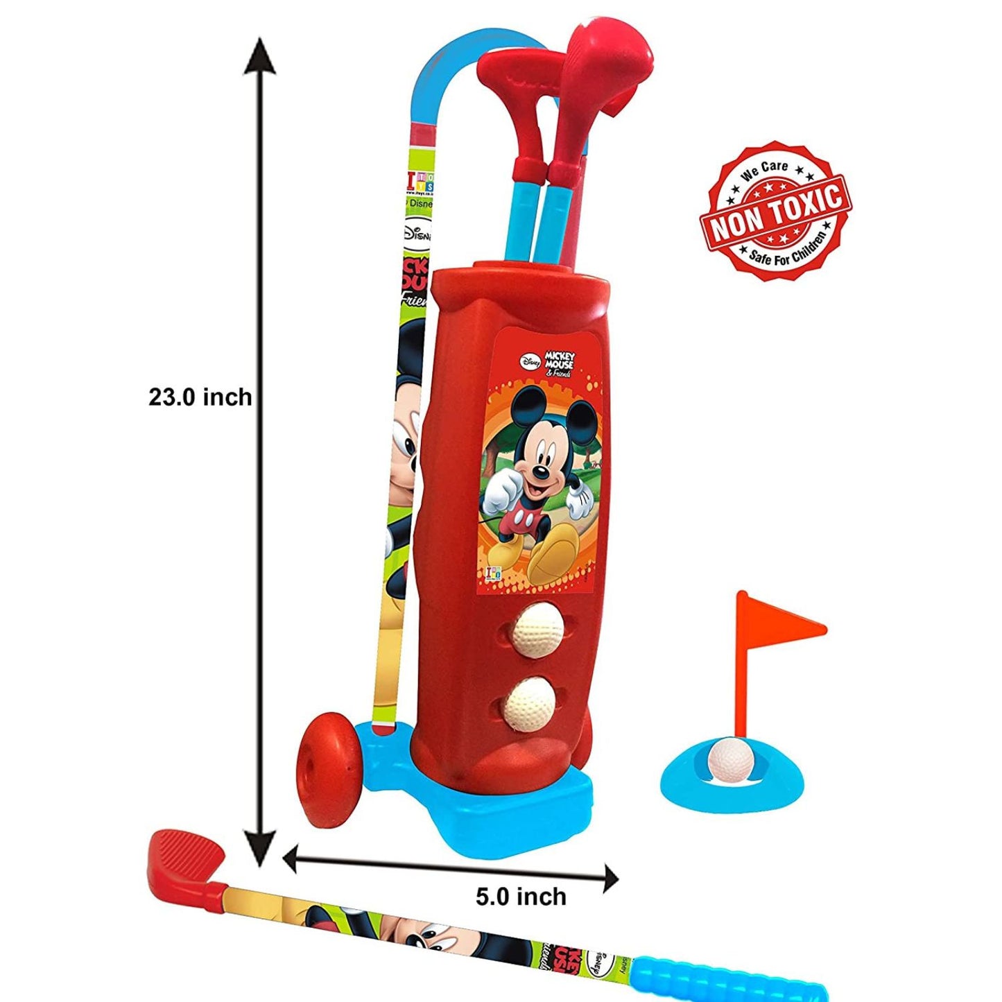MM TOYS Kids Golf Set - Complete Plastic Golf Kit with Club Holder, 3 Clubs, 2 Balls, and Practice Hole - Ideal for Kids Ages 3-10 - Design May Vary