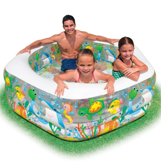 Intex Swim Center Ocean Reef Inflatable Pool, 75 inch X 70 inch X 24 inch, for Ages 6+, Multi Color Color 56475NP