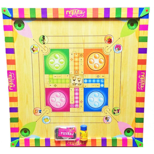 MM Toys 2-in-1 Carrom Board and Ludo Game | 18x18 Inches | Includes Coins | Multicolor | Fun Board Game for Kids & Families