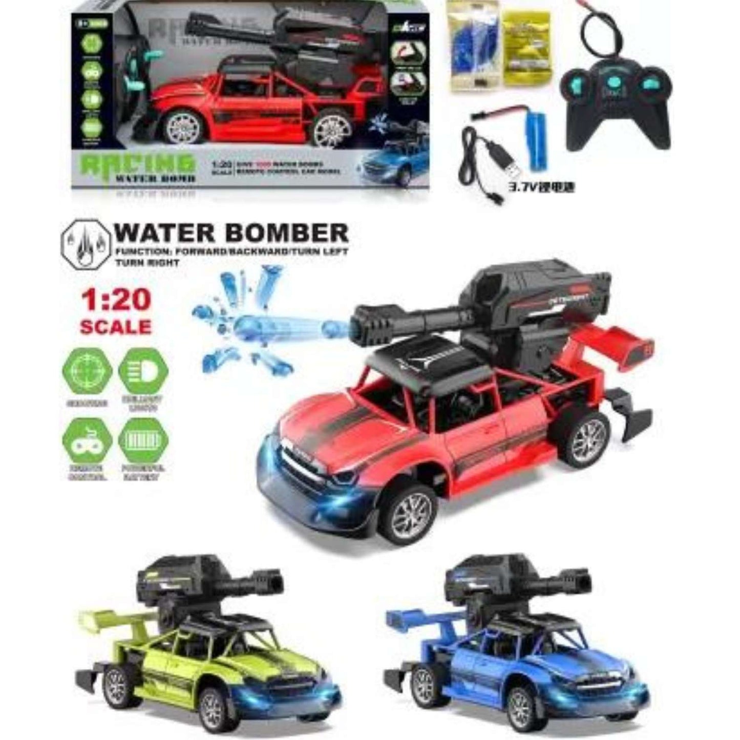 MM TOYS 2-in-1 Water Bomb RC Car, Model 1:20, Fun & Interactive, 5+ Years, LED Lights