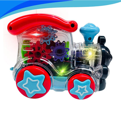 MM TOYS Gear Train Transparent Engine Car with Vibration, Light & Music, Directional Change, Multicolor Gear STEM Toy for Motor Skills 1+ Years