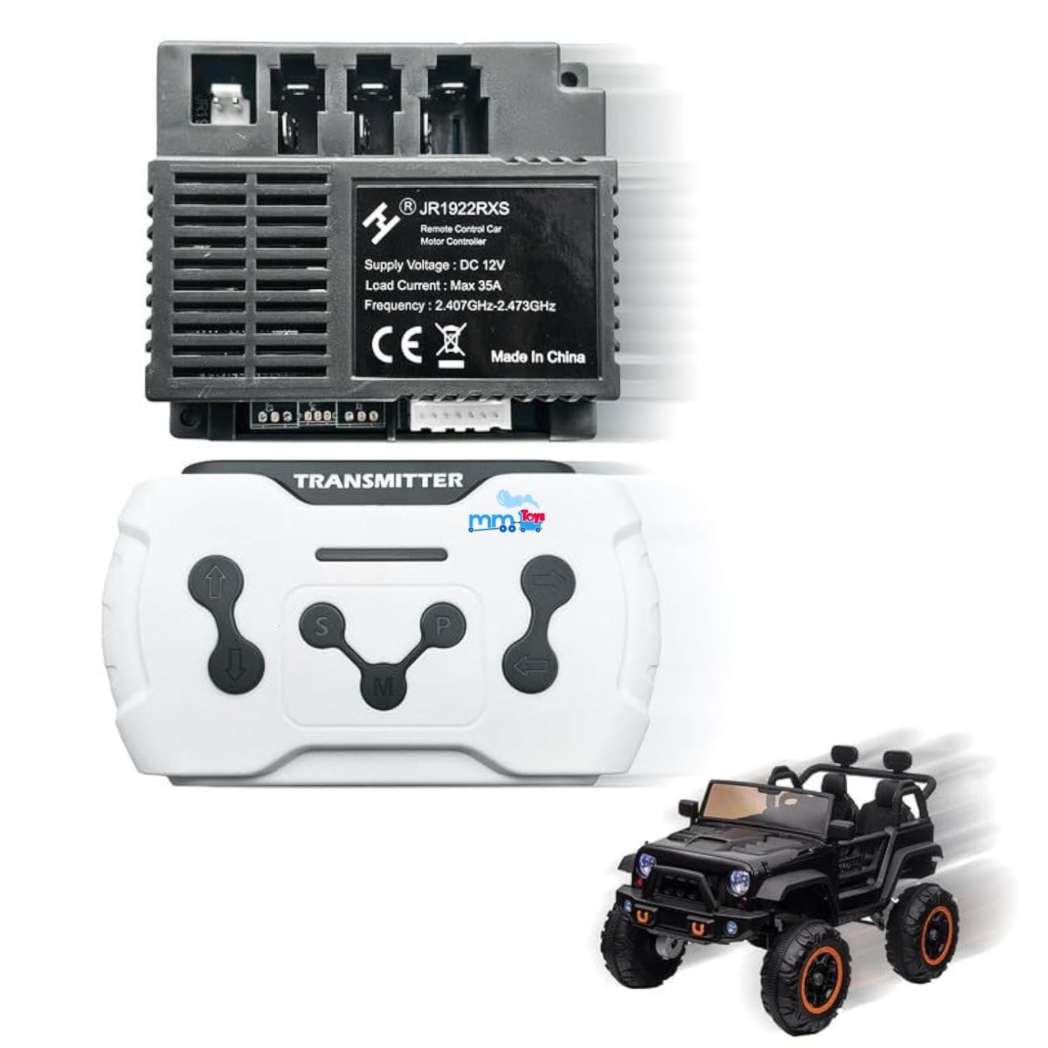MM TOYS JR1922 RXS 2.4G Controller + Remote Set for Kids Electric Ride-On Car – Replacement Kit with Easy Pairing Instructions, Compatible Accessory for Battery Operated Toy Vehicles