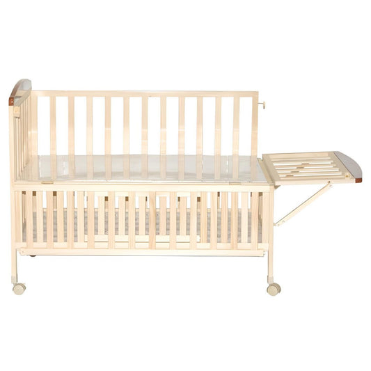 MM TOYS Multi-Functional Convertible Baby Wooden Bed with Storage & Mosquito Net - Cream