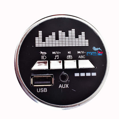 MM TOYS  S-ZJC Music Player Panel Board for R1 & R3 Bike Ride-On, Round Shape, Complete Replacement Part with USB & AUX, Battery Charging Indicator, Silver, 12V Compatible