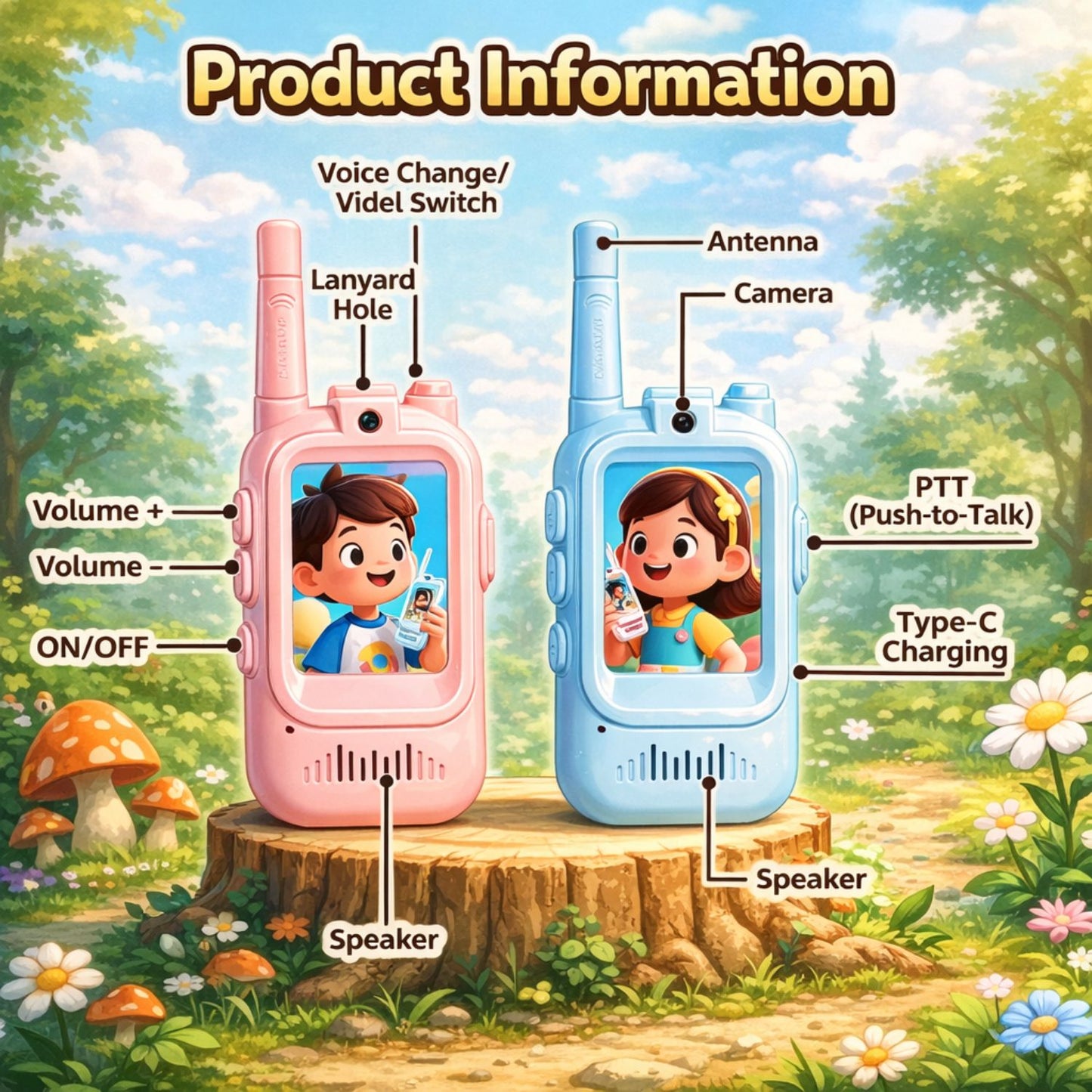 MM TOYS Video Call Walkie Talkie for Kids with Voice Changer – Rechargeable Long Range Communication Toy, Multicolor