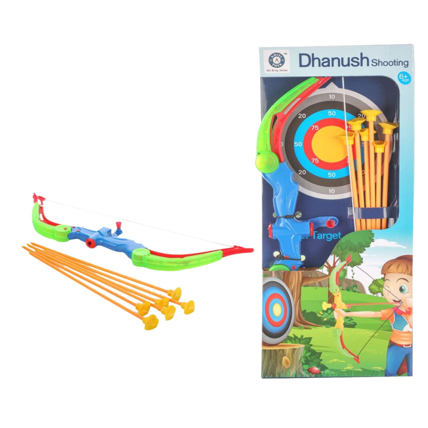 Aditi Dhanush AT69 - LightningBow: Bow and Arrow Toy Set, Child-Safe Plastic, Illuminated Bow, Elastic Tension Wire, Set of 3 Arrows
