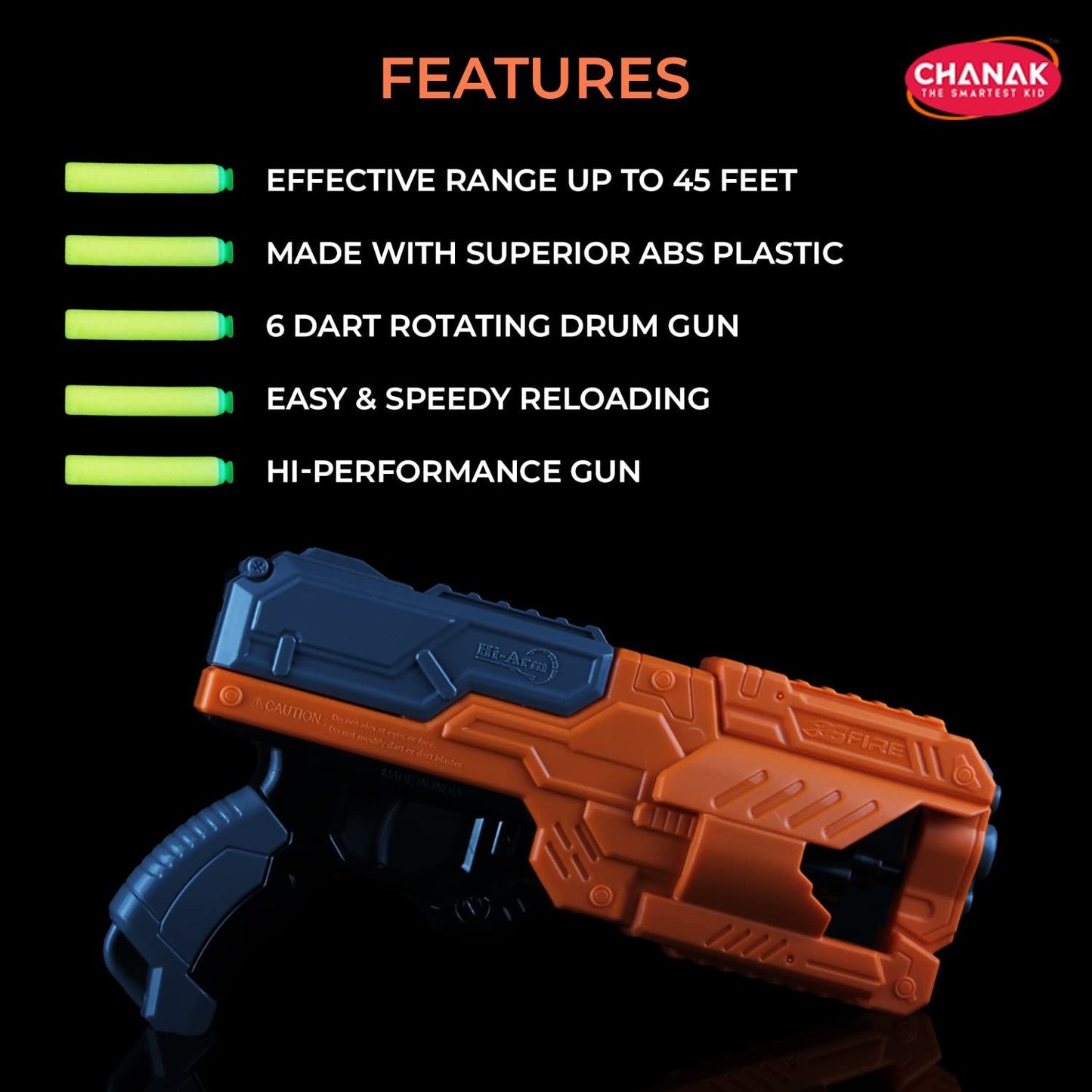 Chanak High-Performance Six Fire Toy Blaster Gun: 6 Dart Rotating Drum, Hi-Arm Design, Ideal for Kids Above 6 Years, Includes 10 Soft Bullet Darts