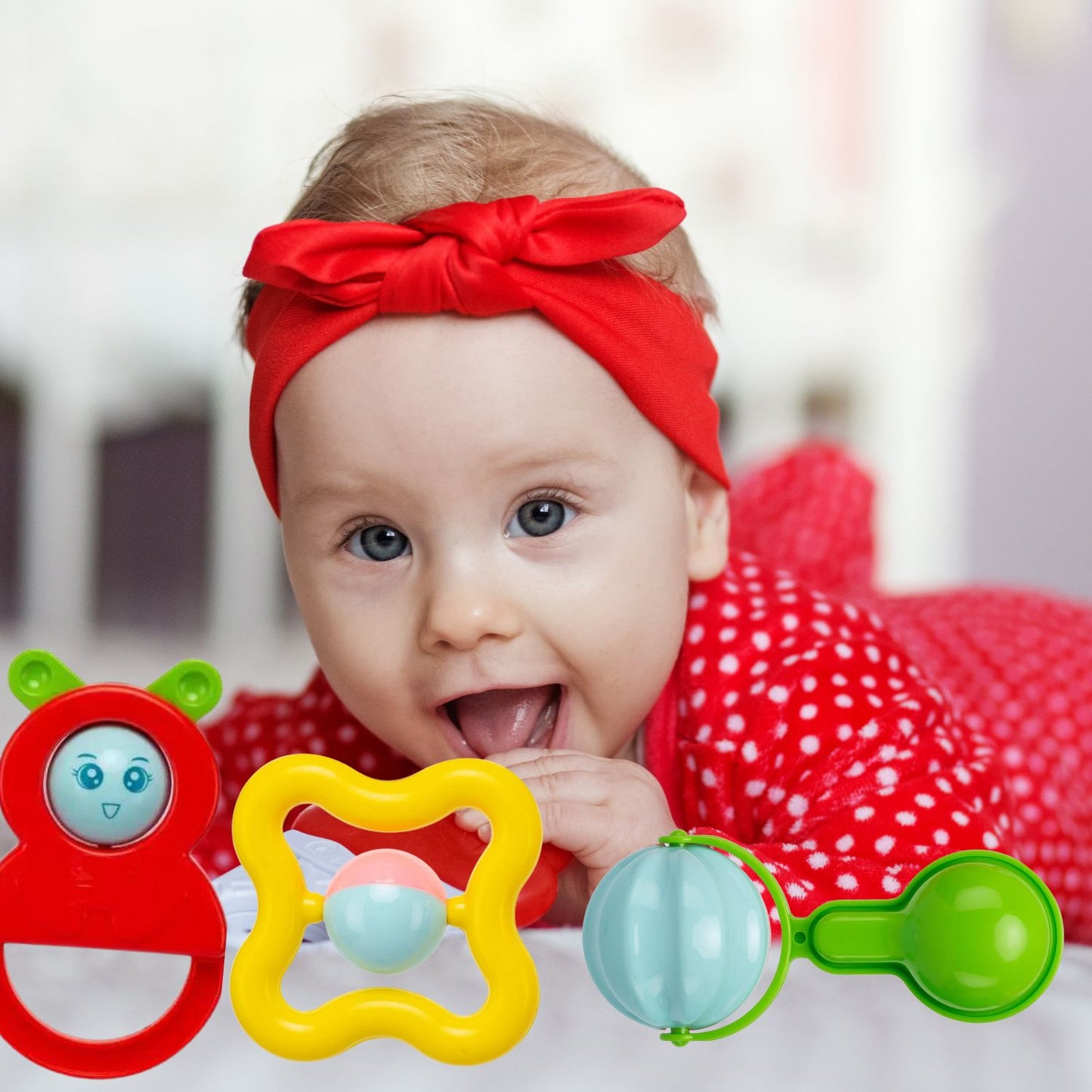 MM TOYS Newborn Baby Rattle Toy Set, Pack of 3, Non-Toxic, BPA Free, Suitable for 3+ Months - Multicolor
