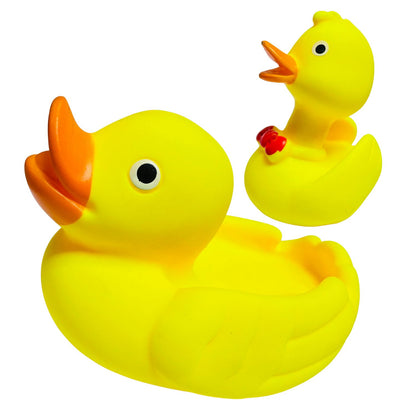 MM Toys Duck Bath Toys & Squeeze – Pack of 2 (BPA Free, BIS Certified) – Yellow (Big 5", Small 3") — Squeaky Sound, Water Play