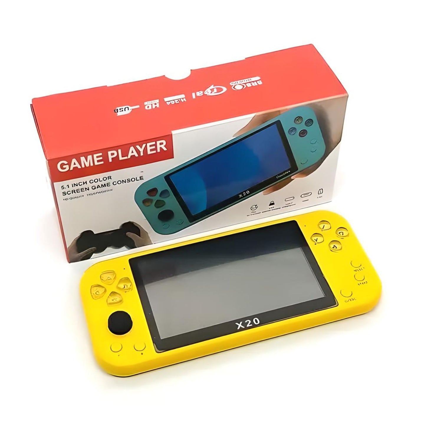 MM Toys X20 Handheld Video Game Player Console 8GB inbuilt Games + 64 GB TF Card inbuilt Games with 5.1 Inch Double Screen (Yellow)