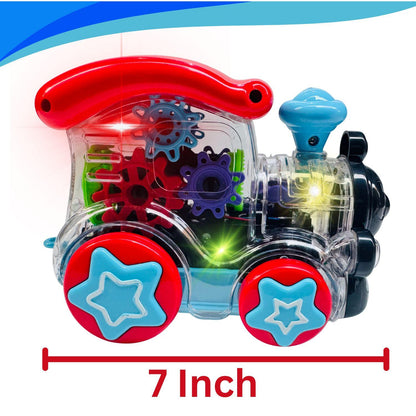 MM TOYS Gear Train Transparent Engine Car with Vibration, Light & Music, Directional Change, Multicolor Gear STEM Toy for Motor Skills 1+ Years