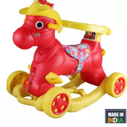 PLAYTOOL Derby Horse Push Ride On 4-in-1 - Walk Trainer, Rocking, Ride On Toy with Music - For Kids 1 to 3 Years - Color May Vary