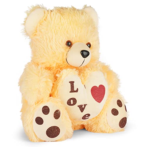 MM Toys PlushLove Cuddly Stuffed Love Heart Bear, 14-Inch Size - Perfect for Adults, Kids, and Home Decoration - Washable Polyester Fiber Filling