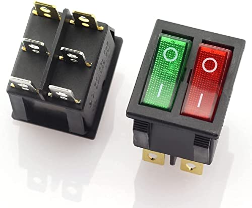 MM Toys Red Green Multifunction Boat Rocker Switch with Light, Suitable for Kids Battery Operated Car Ride-On Jeep/Car/Bike Replacment Part Accessories Snap 16A 250V, 20A 125V 6Pin 2 Position