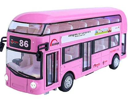 MM TOYS: Die-Cast Double Decker Metal Bus Toy, 7.5-inch Luxury Bus, 4 Wheel Drive with 2 Openable Doors & Light Music - A Perfect Toy for Kids