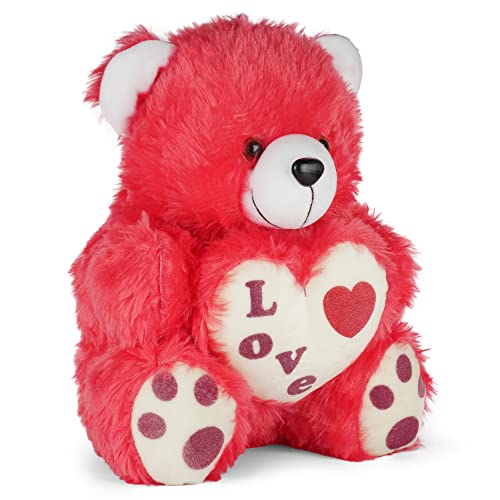 MM Toys PlushLove Cuddly Stuffed Love Heart Bear, 14-Inch Size - Perfect for Adults, Kids, and Home Decoration - Washable Polyester Fiber Filling