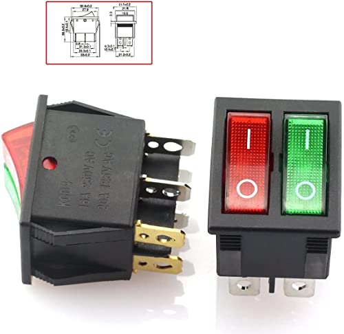 MM Toys Red Green Multifunction Boat Rocker Switch with Light, Suitable for Kids Battery Operated Car Ride-On Jeep/Car/Bike Replacment Part Accessories Snap 16A 250V, 20A 125V 6Pin 2 Position