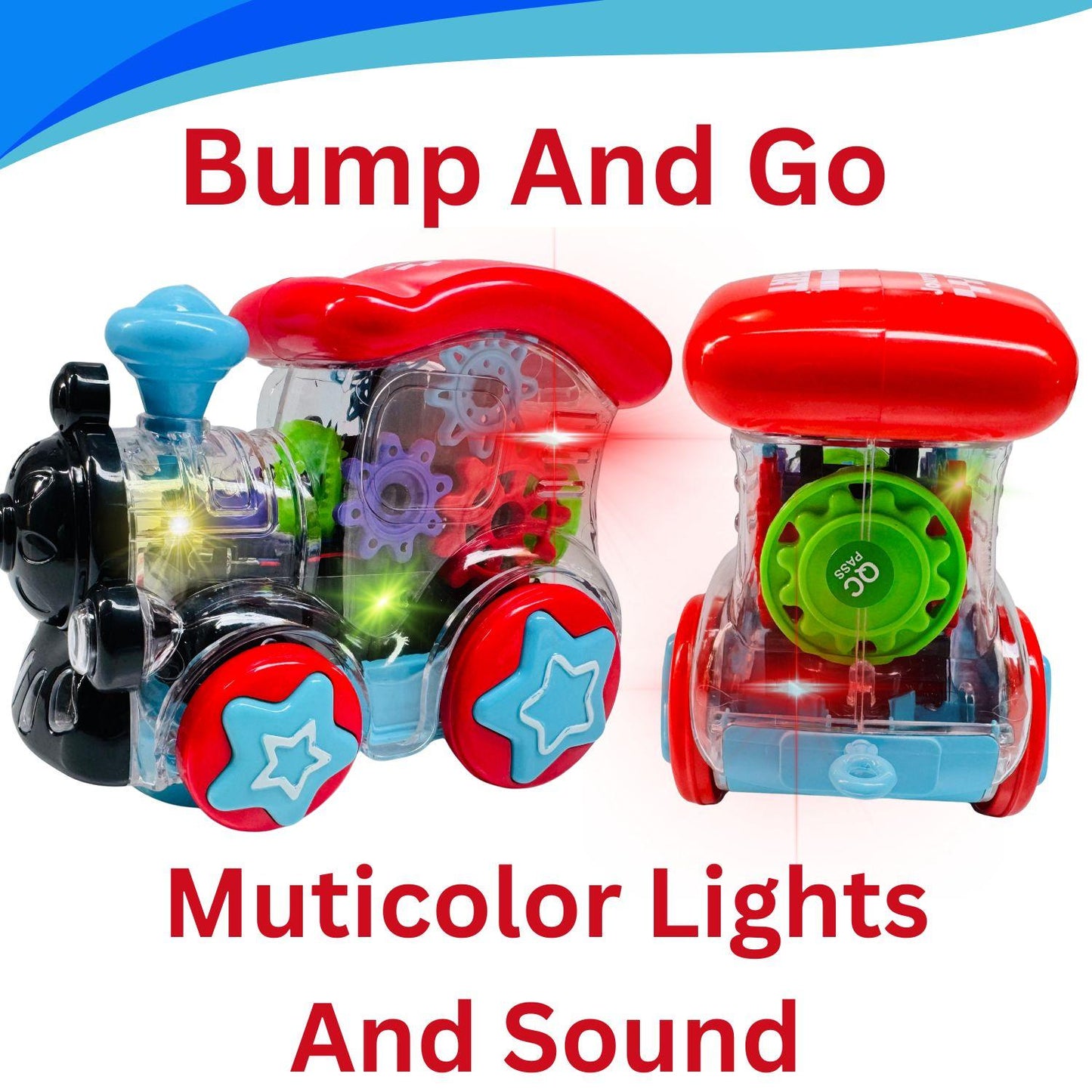 MM TOYS Gear Train Transparent Engine Car with Vibration, Light & Music, Directional Change, Multicolor Gear STEM Toy for Motor Skills 1+ Years