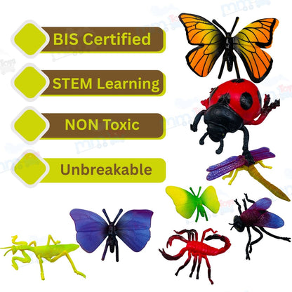 MM TOYS PVC Insect Toy Set (8 Pieces) – BIS Certified Non-Toxic Unbreakable Bug Figures for Kids 3–8 Years